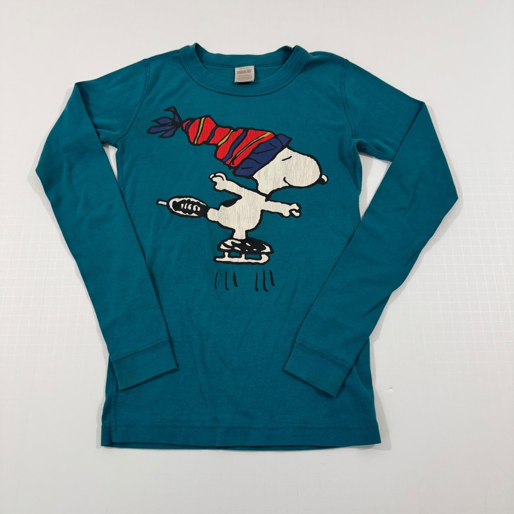 Hanna Andersson Peanuts Pajama Top Kids Size 12 Teal Blue Snoopy Ice Skating